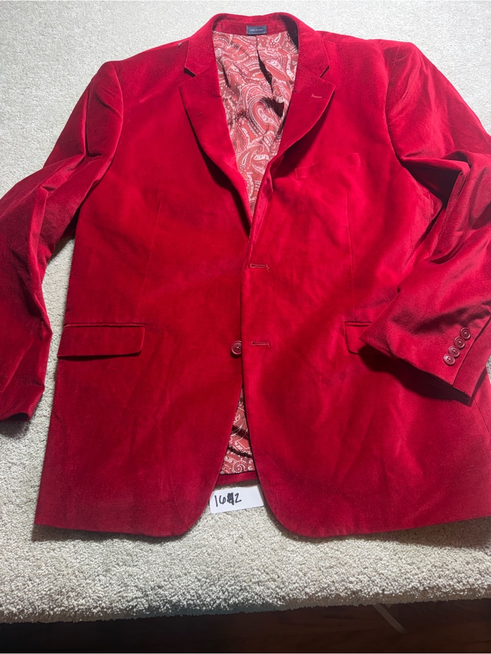 Madison Red Velvet Blazer 48R Modern Fit 2 Button Notch Lapel Inner Pockets
